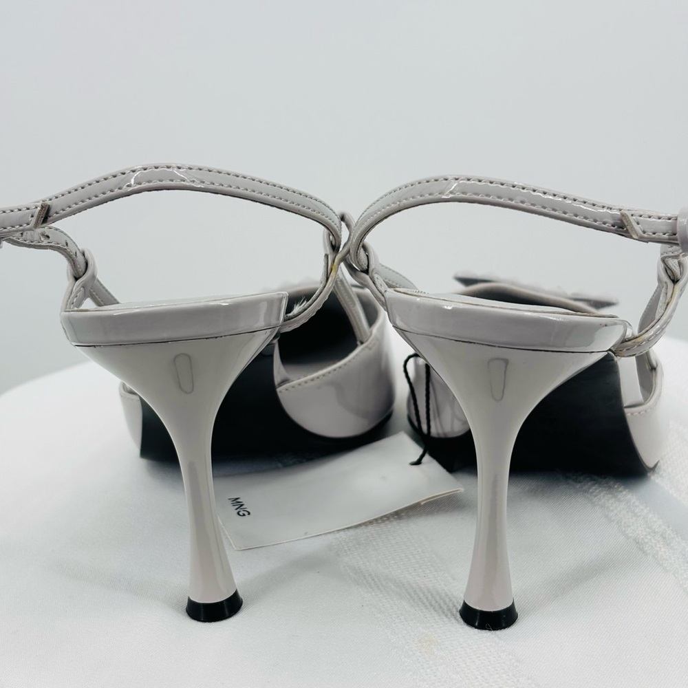 Mango Light Gray Patent Slingback Kitten Heels Size 7.5 - Picture 4 of 7